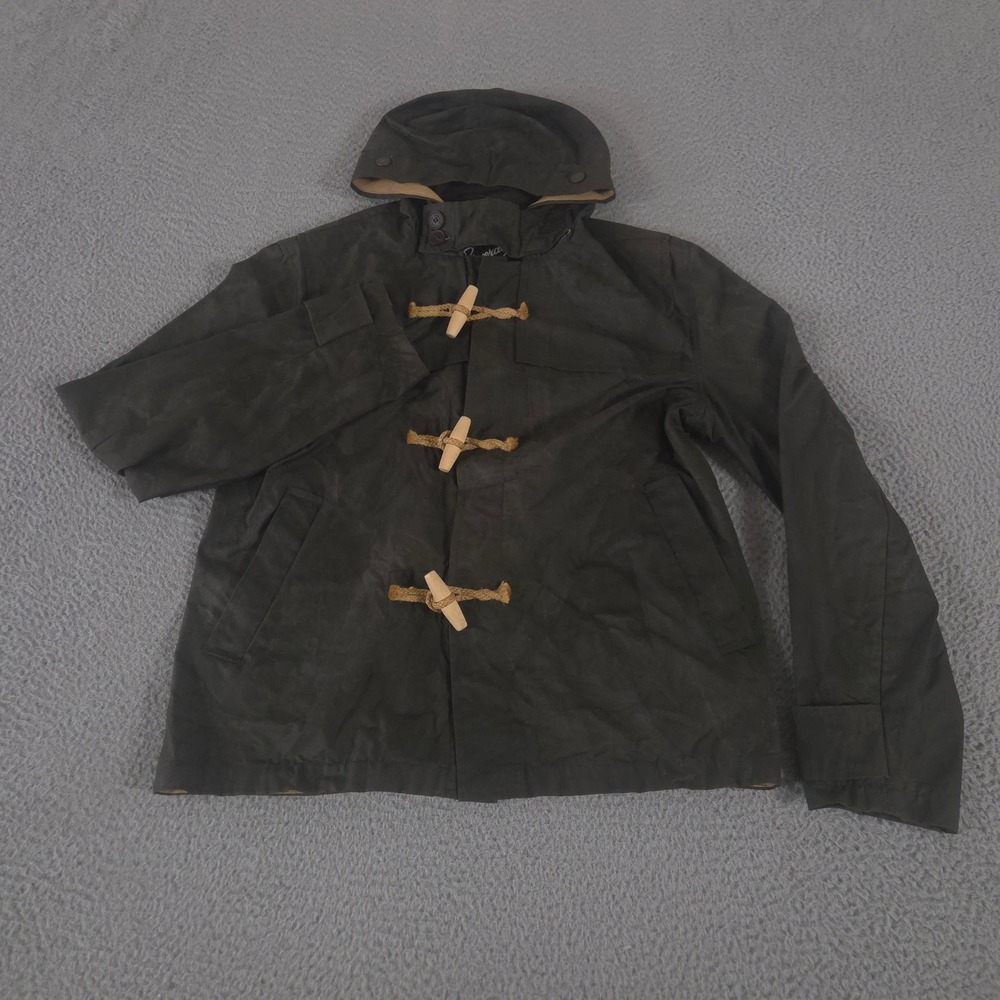 Gloverall Duffle Jacket Men 40 Green Dry Wax Coated Cotton Toggle Hooded England